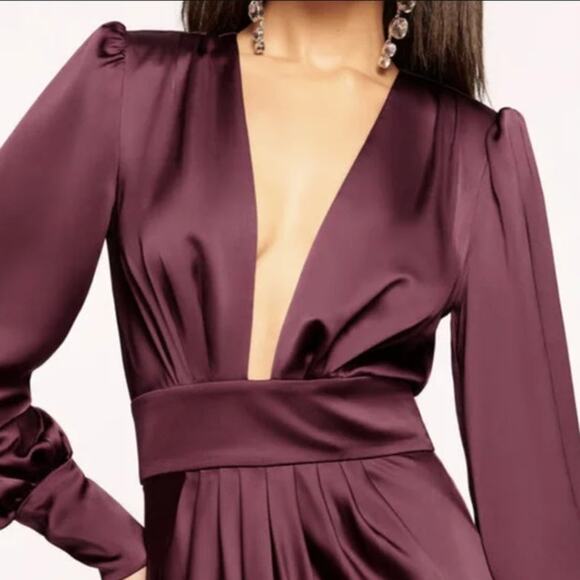 RAMY BROOK Madalane Dress Size 00 Cabernet Maroon $695 Deep V Long Sleeve - Picture 6 of 6